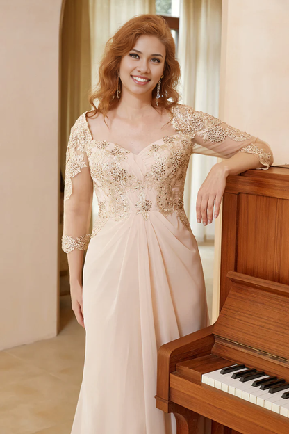 Fall Wedding Guest Dress November Mother of the Bride Dress Heart Shaped Collar Beaded Lace Chiffon Dress