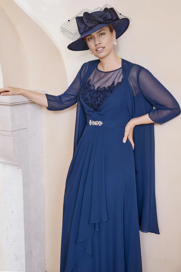 Fall Wedding Guest Dress November Mother of the Bride Dress A-Line Lace with Jacket Irregular Chiffon Temperament Dress