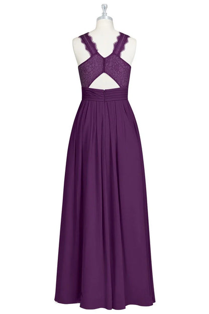 Purple Halter Backless Sleeveless  A-line Gathered Chiffon Bridesmaid Dress