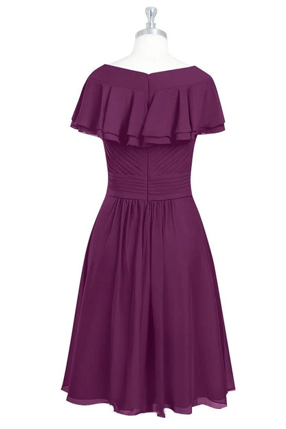 V-Neck Ruffled A-Line Short Bridesmaid Dress