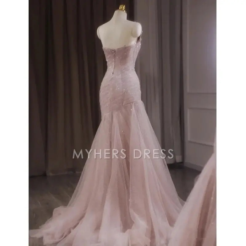 My Hers Prom Dress Shiny Tulle Mermaid Spaghetti Strap Sleeveless Fairy Fantastic Ladies Formal Dress