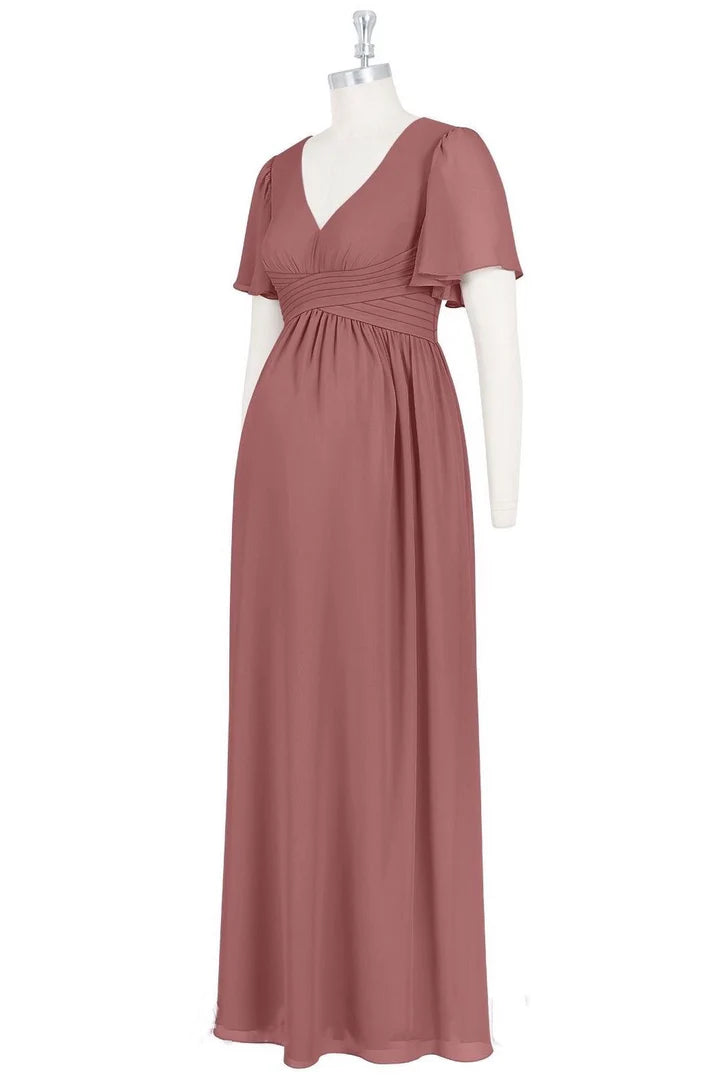 V-Neck Short Sleeve Maternity Bridesmaid Dress