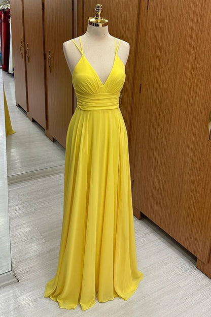 V-Neck Cross Back Chiffon Bridesmaid Dress