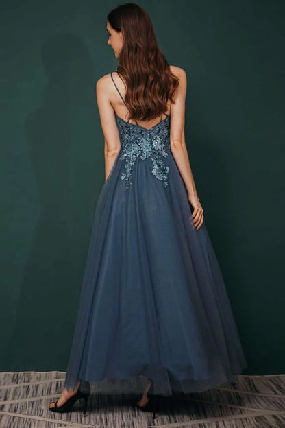 Tulle A-line Lace Prom Dress with Appliques