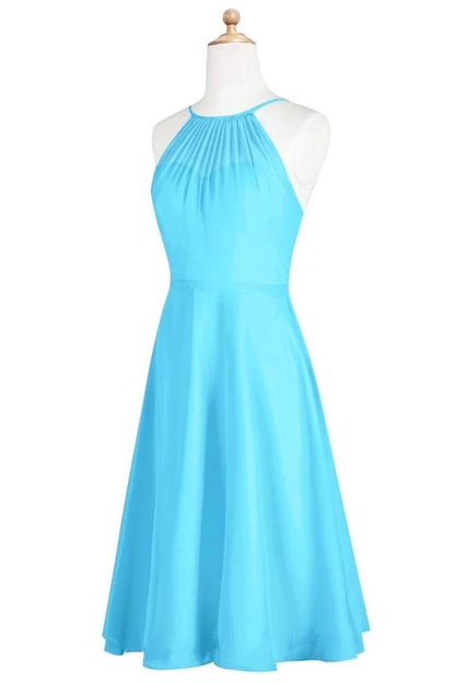 Pool Blue Cute Halter Spaghetti Straps  Sleeveless Short Bridesmaid Dress