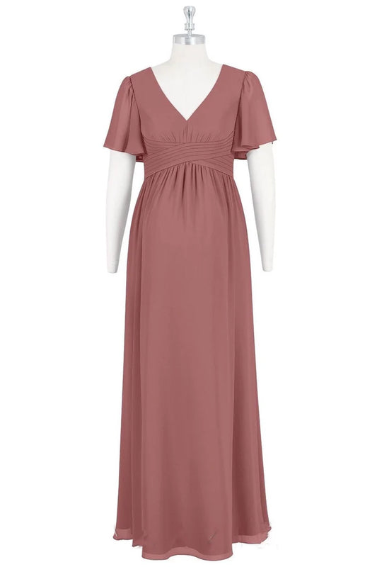 V-Neck Short Sleeve Maternity Bridesmaid Dress