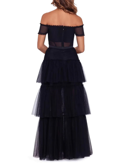 Prom Dresses Corsets Dress Masquerade Floor Length Sleeveless Off Shoulder Tulle with Ruffles