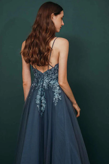 Tulle A-line Lace Prom Dress with Appliques