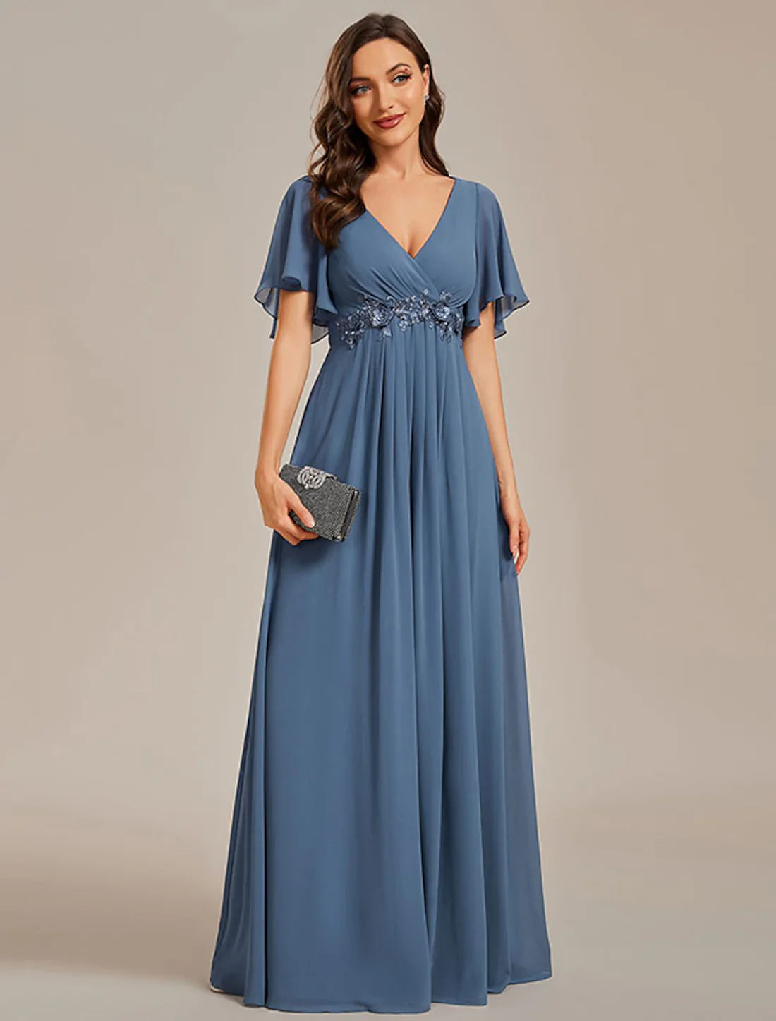 A-Line Wedding Guest Dresses V-Neck Party Dress  Elegant Dress Formal Wedding Sweep