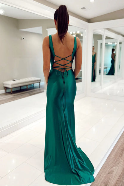 Elegant  Plunge V Lace-Up Mermaid Long Formal Dress