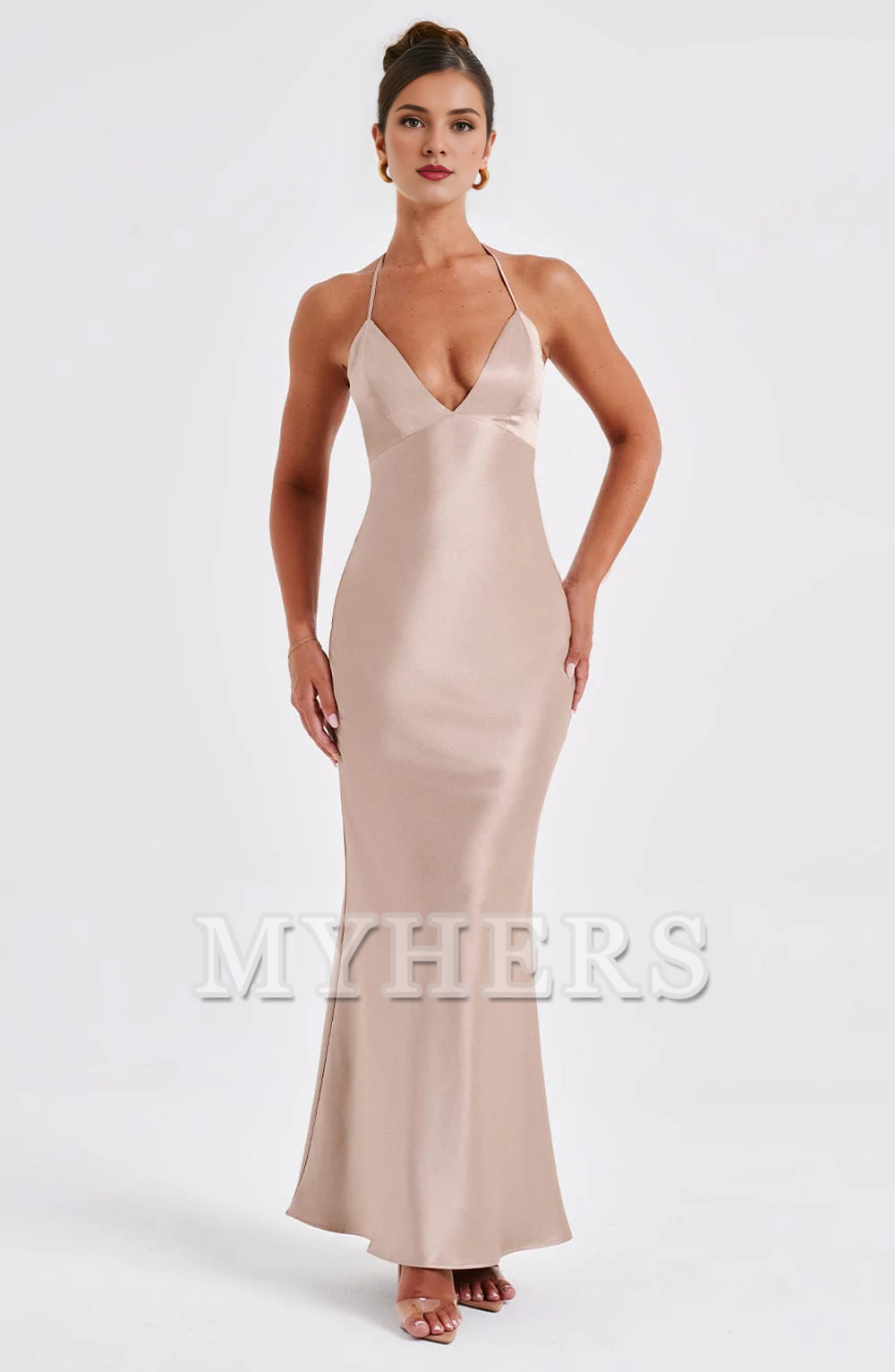 Mermaid Spaghetti Strap Plunge Backless Sheath Dresses Elegant Simple Bridesmaid Dresses Wedding Guests Dresses