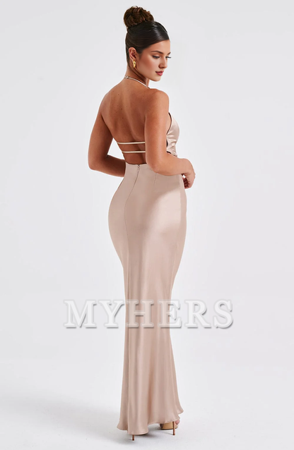 Mermaid Spaghetti Strap Plunge Backless Sheath Dresses Elegant Simple Bridesmaid Dresses Wedding Guests Dresses