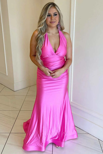 Halter Tie-Back Mermaid Long Prom Dress