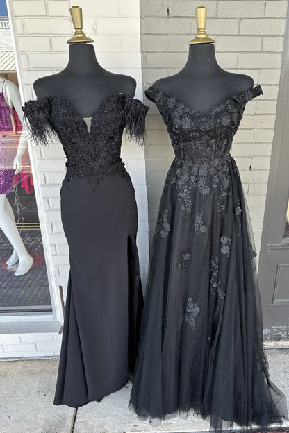 Off-the-Shoulder Appliques Trumpet Long Dress