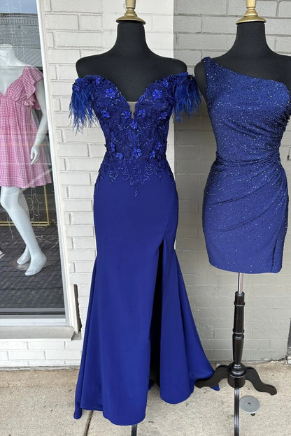 Off-the-Shoulder Appliques Trumpet Long Dress
