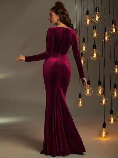 Autumn Winter Wedding Guests Dress Deep V Neck Mermaid Cultivate oneself Velvet Formal Evening Dress