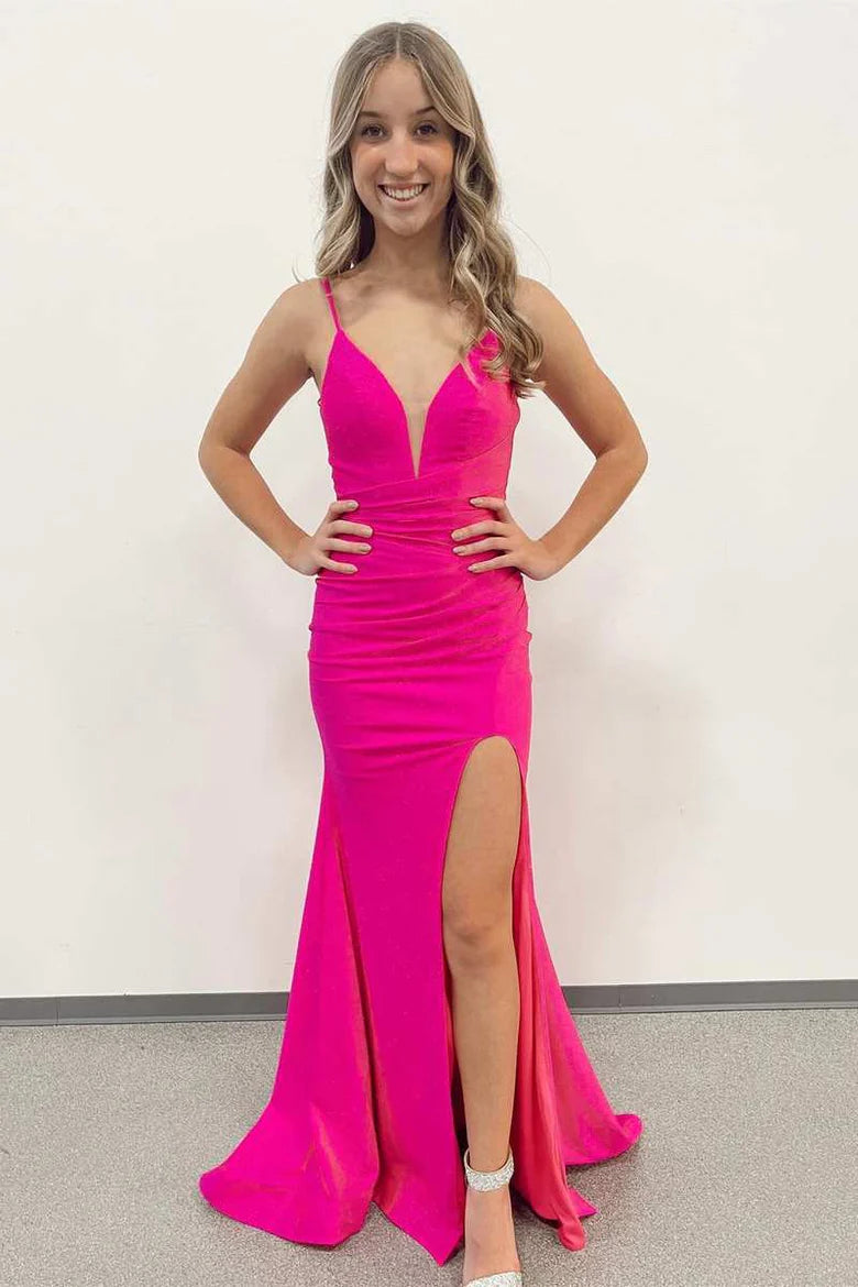 Stunning  Plunge Neck Mermaid Long Prom Dress with Slit