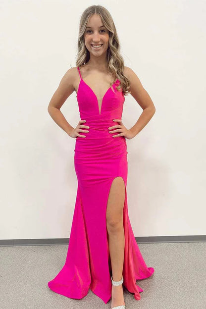 Stunning  Plunge Neck Mermaid Long Prom Dress with Slit