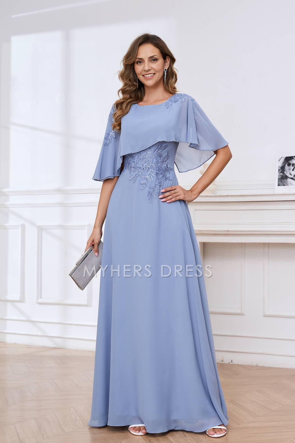 My Hers New Product Mother of The Bride Dress Exquisite Cape Sleeves Lace Appliques High Quality Charming Dress Wedding Guests Dresses