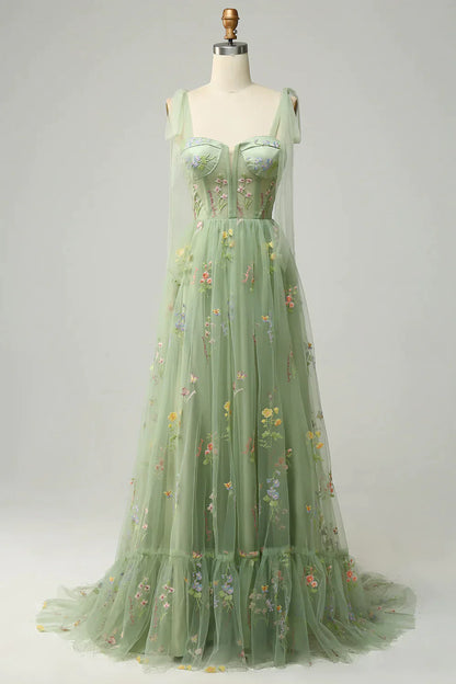 Embroidery Corset Long Prom Dress