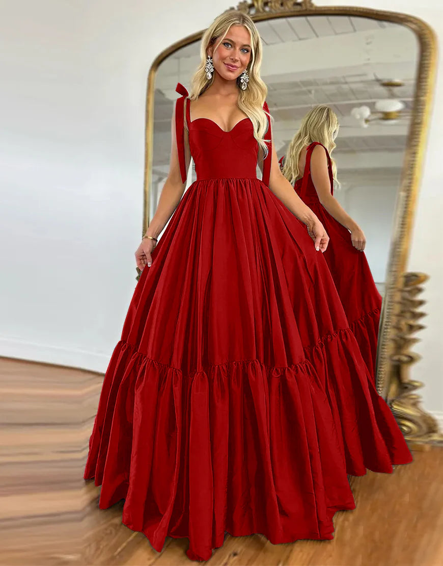 Sweet Black Princess A-Line Tie Straps Long Satin Prom Dress