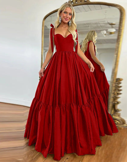 Sweet Black Princess A-Line Tie Straps Long Satin Prom Dress