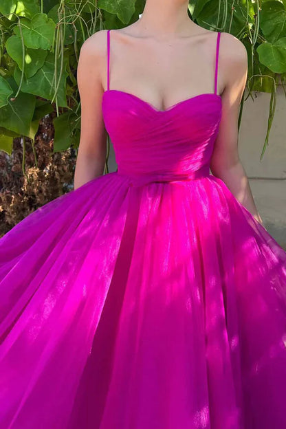 Sweetheart Tea Length Hot Pink Prom Dress Simple Prom Dress