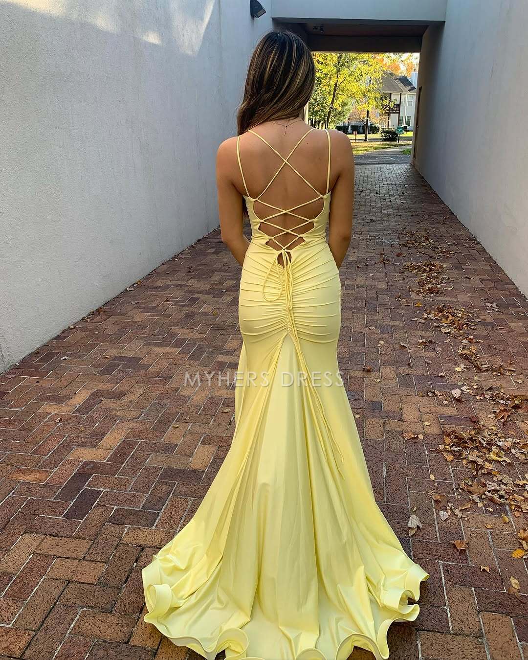 My Hers Prom Dress Mermaid V Neck Spaghetti Strap Backless Side Fork Long Charming Ladies Formal Dress
