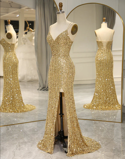 Sequins Long Prom Dress with Split Front