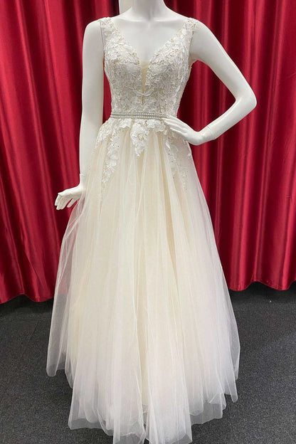 Tulle Applique Open Back A-Line Prom Dress