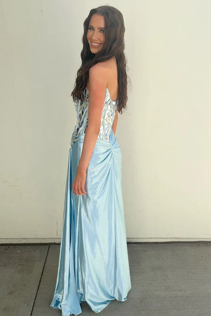 One-Shoulder Ruching Long Formal Dress with Broken Mirrors