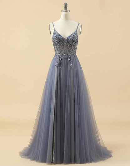 A-line Tulle Prom Dress with Beading