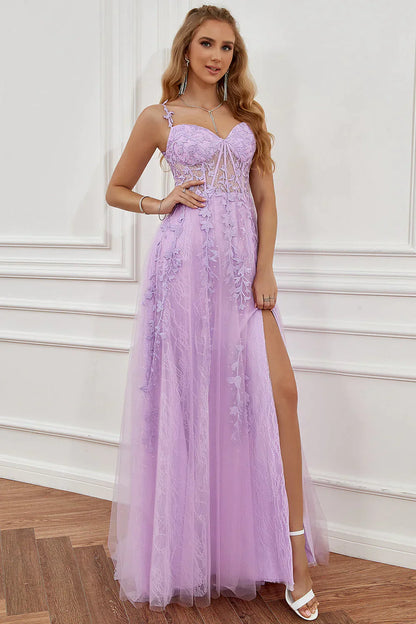 A-line Long Tulle Prom Dress with Appliques