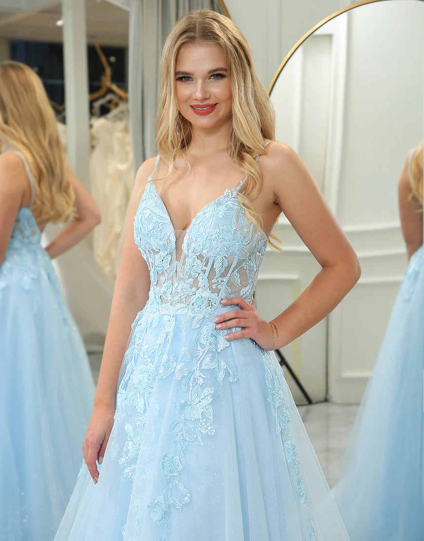 A Line Tulle Long Prom Dress With Appliques