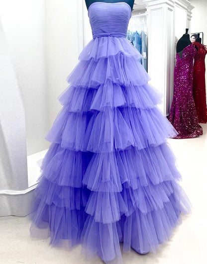 Tulle Strapless Princess Long Prom Dress
