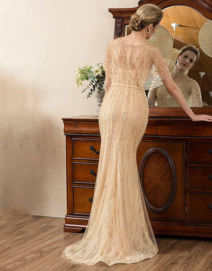 Beading V-neck Glitter Mermaid Mother of Bride Dress