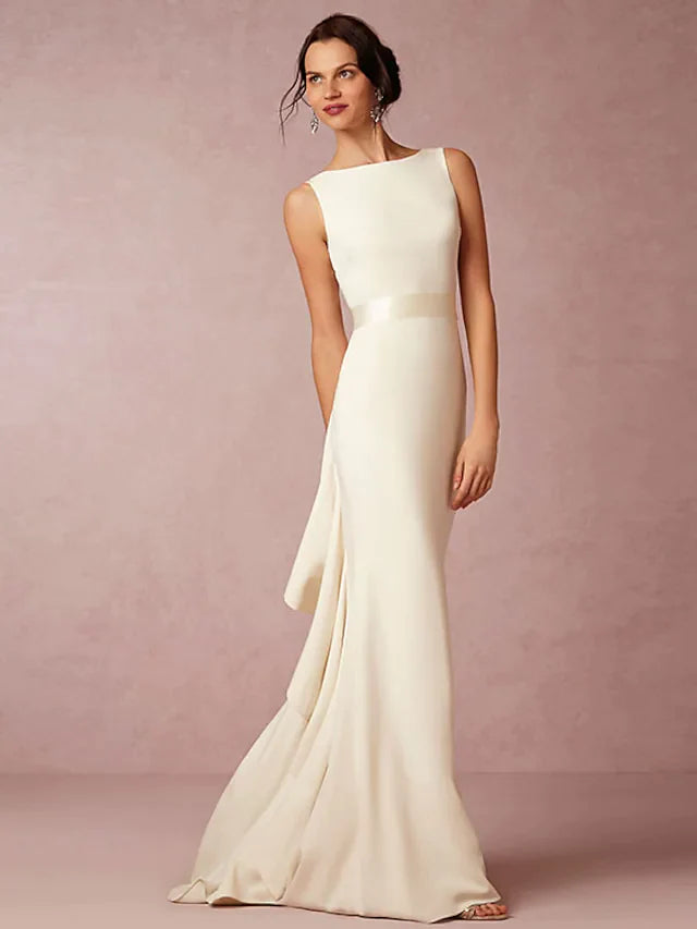 Wedding Dresses Bateau Neck Satin Regular Straps Vintage with Draping