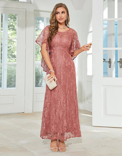 A-line Round Neck Short Sleeves Mother of Bride Dress