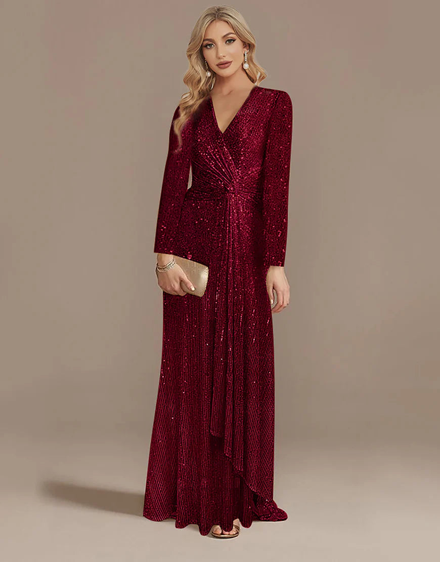 Glitter Navy Mother of the Bride Dress with Long Sleeves