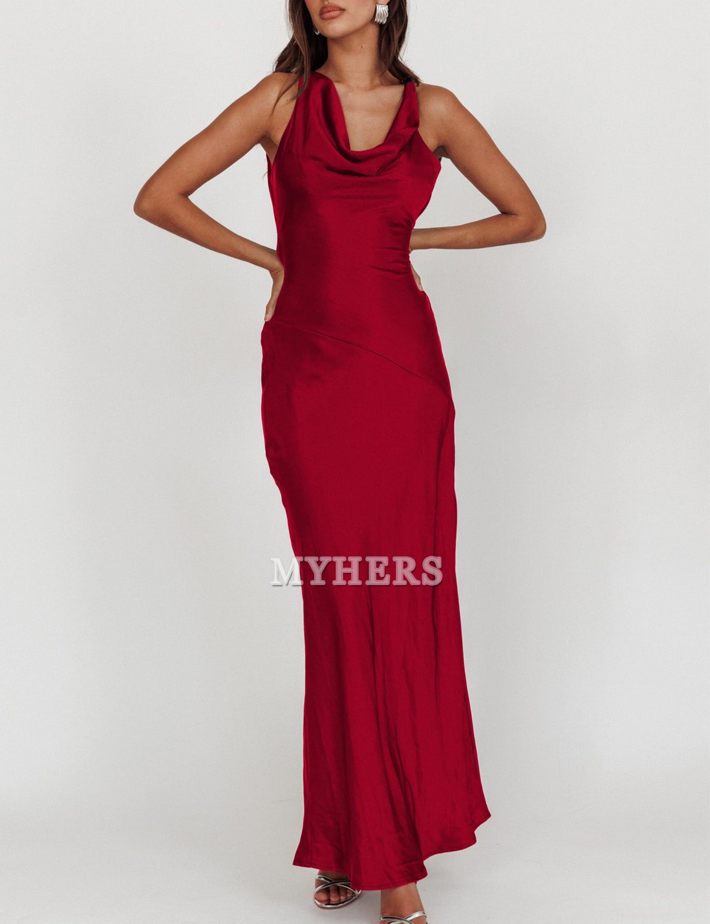 Cowl Neck Sleeveless Backless Open Back Tie Back Bridesmaid Dresses Wedding Guests Dresses