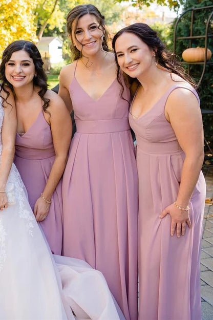 Mismatched  Chiffon V Neck Long Bridesmaid Dress