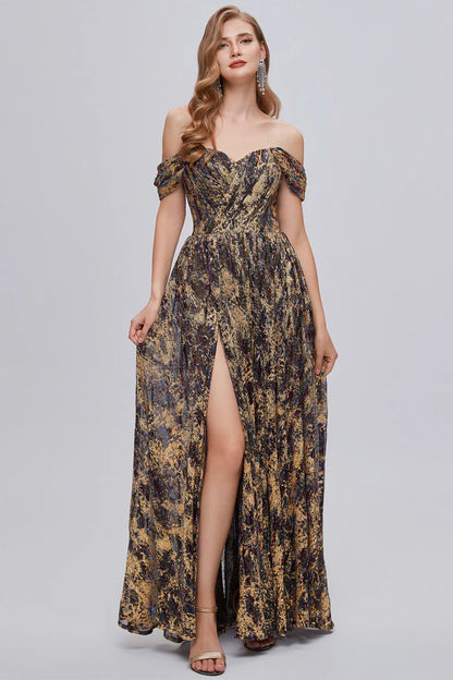 Floral Print Off-the-Shoulder A-Line Long Prom Dress