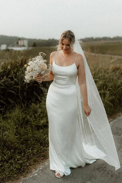 Elegant Mermaid Sccop Neck Spaghetti Strap Satin Mopping The Floor Wedding Dresses