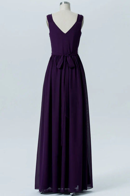 Simple  V-Neck Backless Bridesmaid Dress