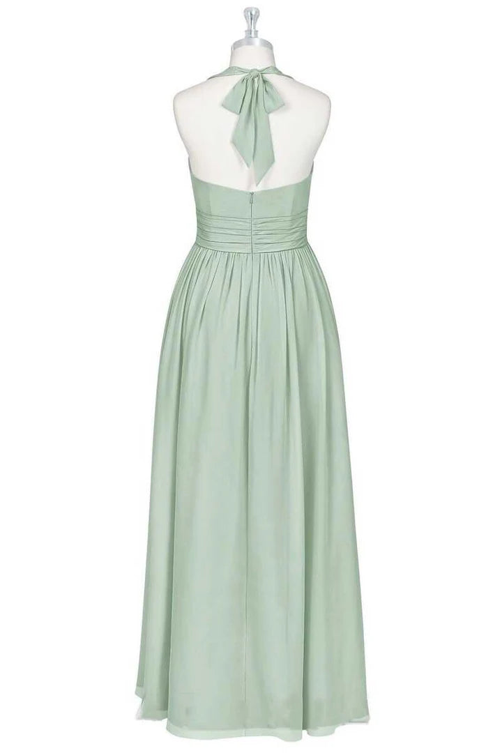 Halter A-Line Bridesmaid Dress with Slit