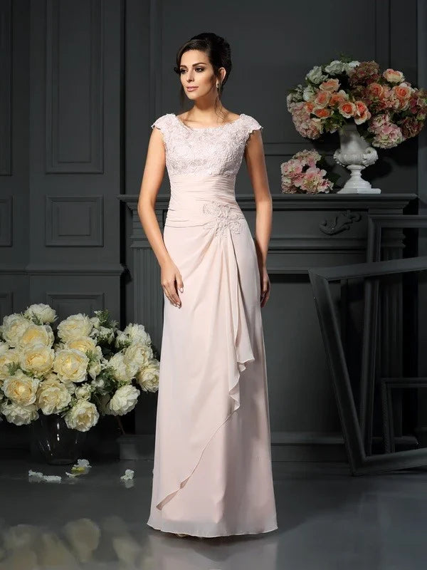 A-Line Princess Scoop Lace Sleeveless Long Chiffon Mother of the Bride Dresses