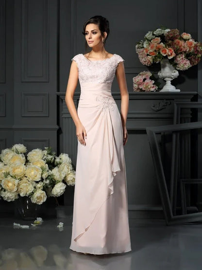 A-Line Princess Scoop Lace Sleeveless Long Chiffon Mother of the Bride Dresses