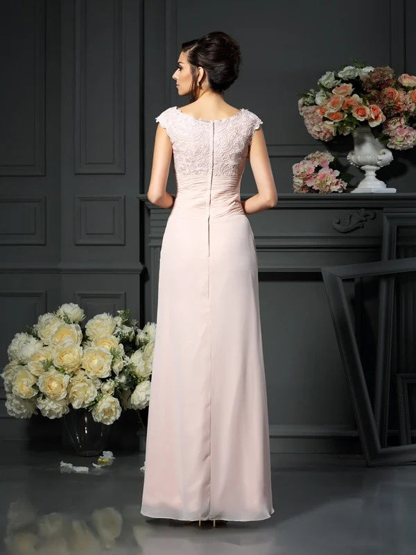 A-Line Princess Scoop Lace Sleeveless Long Chiffon Mother of the Bride Dresses