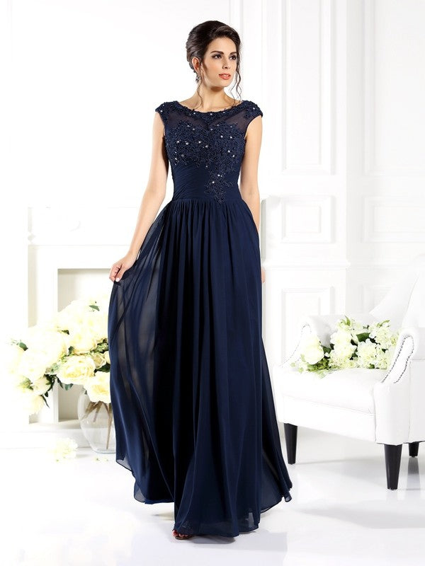 A-Line/Princess Scoop Beading Sleeveless Long Chiffon Mother of the Bride Dresses