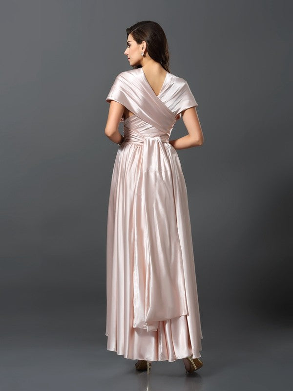 Sheath/Column Sleeveless High Low Silk like Satin Convertible Bridesmaid Dresses